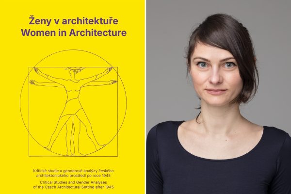 Vlevo:  Kniha “Ženy v architektuře”, editorky Klára Brůhová, Helena Huber Doudová, UMPRUM/NGP, Vpravo:  portrét Helena Huber-Doudová, foto: Katarína Hudačinová, NGP
