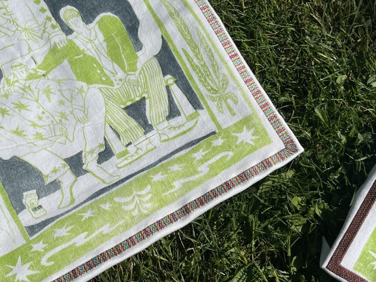 Vznikla proto textilní díla vycházející z jejích ilustrací skrze něž autorka zachycuje různé vzpomínky na Prahu